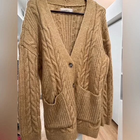 LOFT Tan Cable Knit Cardigan - Picture 1 of 4